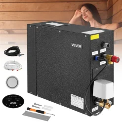 VEVOR Steam Generator, 9 kW Steam Shower System with Controller for Home Sauna Bath Spa, Commercial Auto Drain Kit with Overheat, Dry-Run & Overpressure Protection, 10 Min to 24h Efficient, Black