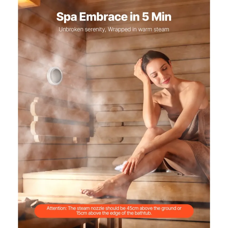 VEVOR Steam Generator, 4 kW Steam Shower System with Controller for Home Sauna Bath Spa, Commercial Auto Drain Kit with Overheat, Dry-Run & Overpressure Protection, 10 Min to 24h Efficient, Black