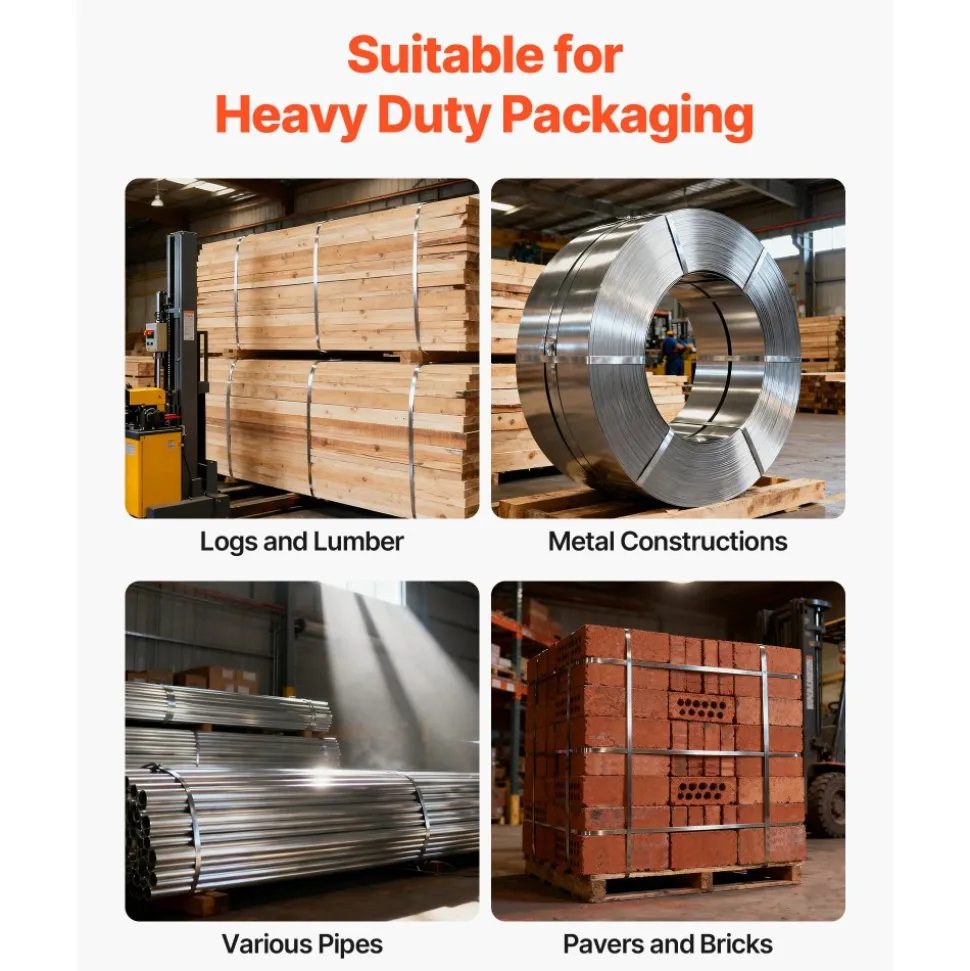 VEVOR Steel Banding Strapping Kit, Heavy Duty Banding Sealer Tool with 600 ft Binding Straps, 300 Metal Seals, Manual Pallet Packaging Strapping Kit for Warehouse, Transportation, Industrial Bundling