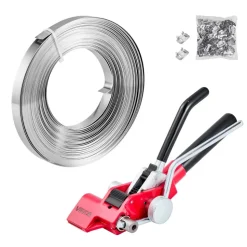 VEVOR Steel Banding Strapping Kit, Heavy Duty Banding Sealer Tool with 100 ft Binding Straps, 100 Metal Clasps, Manual Pallet Packaging Strapping Kit for Warehouse, Transportation, Industrial Bundling