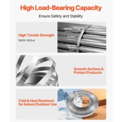 VEVOR Steel Banding Strapping Kit, Heavy Duty Banding Sealer Tool with 100 ft Binding Straps, 100 Metal Clasps, Manual Pallet Packaging Strapping Kit for Warehouse, Transportation, Industrial Bundling