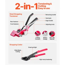 VEVOR Steel Banding Strapping Kit, Heavy Duty Banding Sealer Tool with 400 ft Binding Straps, 400 Metal Clasps, Manual Pallet Packaging Strapping Kit for Warehouse, Transportation, Industrial Bundling