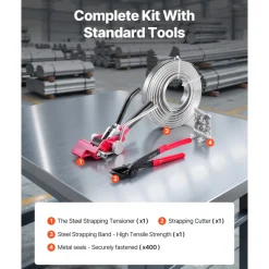 VEVOR Steel Banding Strapping Kit, Heavy Duty Banding Sealer Tool with 400 ft Binding Straps, 400 Metal Clasps, Manual Pallet Packaging Strapping Kit for Warehouse, Transportation, Industrial Bundling
