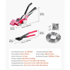 VEVOR Steel Banding Strapping Kit, Heavy Duty Banding Sealer Tool with 400 ft Binding Straps, 400 Metal Clasps, Manual Pallet Packaging Strapping Kit for Warehouse, Transportation, Industrial Bundling