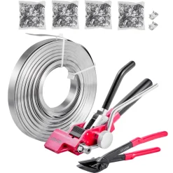 VEVOR Steel Banding Strapping Kit, Heavy Duty Banding Sealer Tool with 400 ft Binding Straps, 400 Metal Clasps, Manual Pallet Packaging Strapping Kit for Warehouse, Transportation, Industrial Bundling