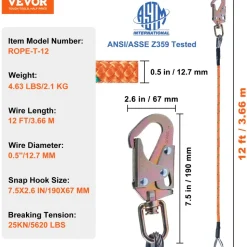 VEVOR Steel Core flipline, 1/2