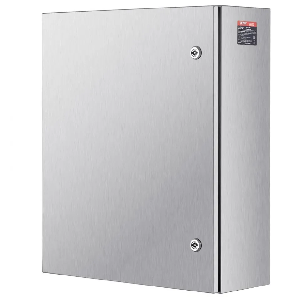 VEVOR Steel Electrical Box, 24"x 20"x 8", 304 Stainless Steel Electrical Enclosure Box, Wall-Mounted Outdoor Electrical Electronic Equipment Enclosure with Mounting Plate Hinges Lock, IP66 Waterproof