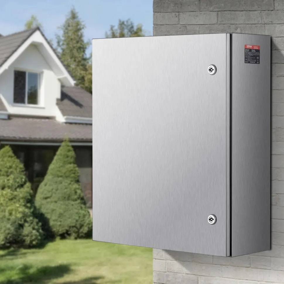 VEVOR Steel Electrical Box, 24"x 20"x 8", 304 Stainless Steel Electrical Enclosure Box, Wall-Mounted Outdoor Electrical Electronic Equipment Enclosure with Mounting Plate Hinges Lock, IP66 Waterproof