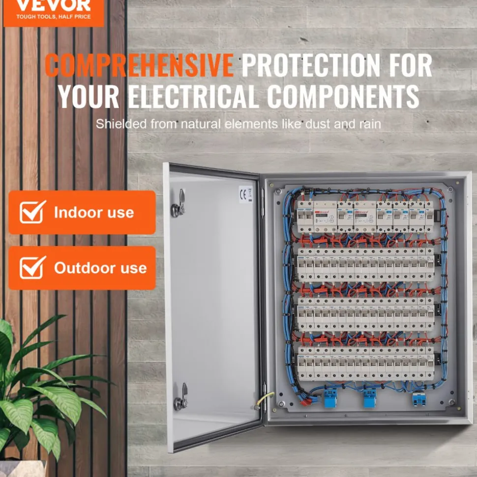 VEVOR Steel Electrical Box, 24"x 20"x 8", 304 Stainless Steel Electrical Enclosure Box, Wall-Mounted Outdoor Electrical Electronic Equipment Enclosure with Mounting Plate Hinges Lock, IP66 Waterproof