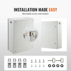 VEVOR Steel Electrical Box, 27.6 x 19.7 x 9.8 in, Cold Rolled Steel Electrical Enclosure Box, Wall-Mounted Outdoor Electronic Equipment Enclosure with Mounting Plate, Hinges, Lock, IP66 Waterproof