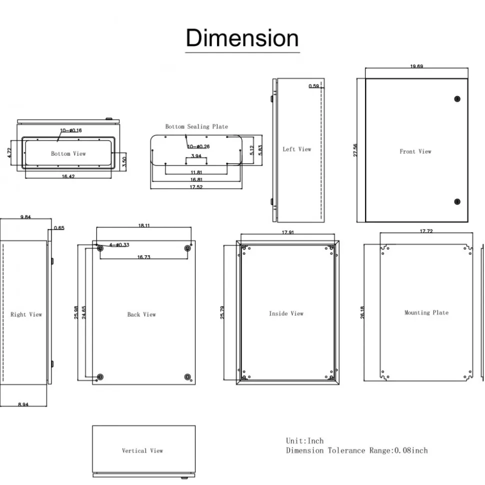 VEVOR Steel Electrical Box, 27.6 x 19.7 x 9.8 in, Cold Rolled Steel Electrical Enclosure Box, Wall-Mounted Outdoor Electronic Equipment Enclosure with Mounting Plate, Hinges, Lock, IP66 Waterproof