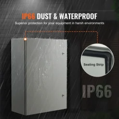 VEVOR Steel Electrical Box, 27.6 x 19.7 x 9.8 in, Cold Rolled Steel Electrical Enclosure Box, Wall-Mounted Outdoor Electronic Equipment Enclosure with Mounting Plate, Hinges, Lock, IP66 Waterproof