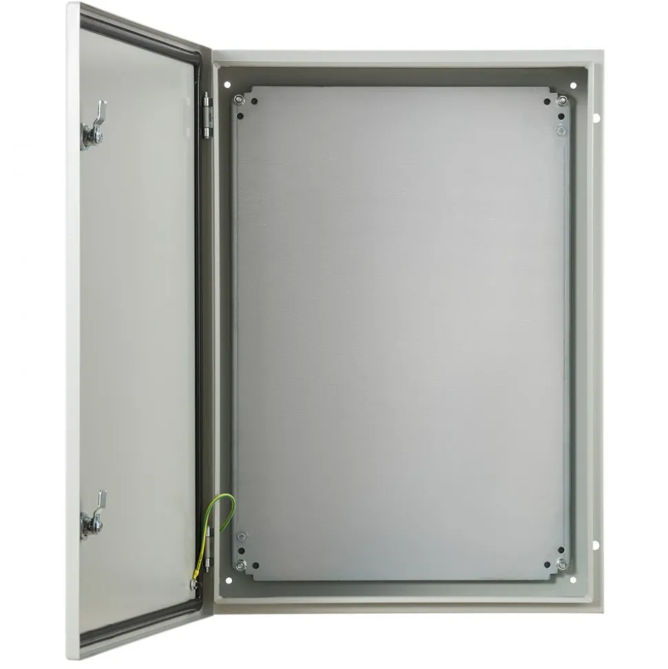 VEVOR Steel Electrical Box, 27.6 x 19.7 x 9.8 in, Cold Rolled Steel Electrical Enclosure Box, Wall-Mounted Outdoor Electronic Equipment Enclosure with Mounting Plate, Hinges, Lock, IP66 Waterproof
