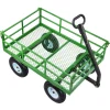 VEVOR Steel Garden Cart, 1200 lbs Heavy Duty Pullable Garden Wagon Yard Cart, 2 in 1 Outdoor Metal Utility Wagon Yard Trailer with 13" All Terrain Tires, Mesh Detachable Sides and 180° Rotating Handle