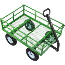 VEVOR Steel Garden Cart, 1200 lbs Heavy Duty Pullable Garden Wagon Yard Cart, 2 in 1 Outdoor Metal Utility Wagon Yard Trailer with 13" All Terrain Tires, Mesh Detachable Sides and 180° Rotating Handle