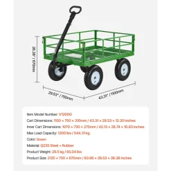 VEVOR Steel Garden Cart, 1200 lbs Heavy Duty Pullable Garden Wagon Yard Cart, 2 in 1 Outdoor Metal Utility Wagon Yard Trailer with 13