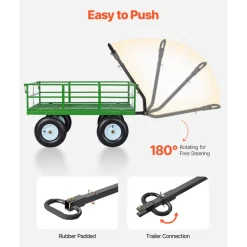 VEVOR Steel Garden Cart, 1200 lbs Heavy Duty Pullable Garden Wagon Yard Cart, 2 in 1 Outdoor Metal Utility Wagon Yard Trailer with 13