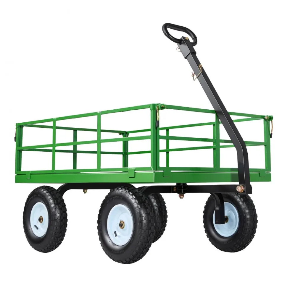 VEVOR Steel Garden Cart, 1200 lbs Heavy Duty Pullable Garden Wagon Yard Cart, 2 in 1 Outdoor Metal Utility Wagon Yard Trailer with 13" All Terrain Tires, Mesh Detachable Sides and 180° Rotating Handle