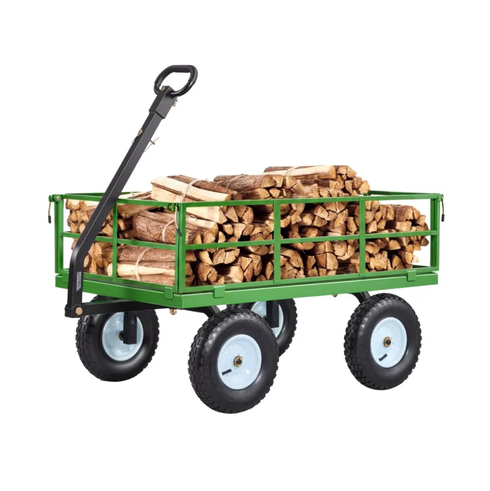 VEVOR Steel Garden Cart, 1200 lbs Heavy Duty Pullable Garden Wagon Yard Cart, 2 in 1 Outdoor Metal Utility Wagon Yard Trailer with 13" All Terrain Tires, Mesh Detachable Sides and 180° Rotating Handle