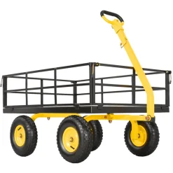 VEVOR Steel Garden Cart, 1200 lbs Heavy Duty Pullable Garden Wagon Yard Cart, 2 in 1 Outdoor Metal Utility Wagon Yard Trailer with 13