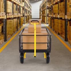 VEVOR Steel Garden Cart, 1400 lbs Heavy Duty Pullable Garden Wagon Yard Cart, 2 in 1 Outdoor Metal Utility Wagon Yard Trailer with 13" All Terrain Tires, Mesh Detachable Sides and 180° Rotating Handle