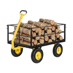 VEVOR Steel Garden Cart, 1400 lbs Heavy Duty Pullable Garden Wagon Yard Cart, 2 in 1 Outdoor Metal Utility Wagon Yard Trailer with 13