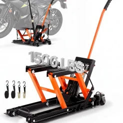 VEVOR Steel Hydraulic Motorcycle Jack Stand, 1500 LBS ATV Scissor Lift Jack, 4.7"-15" Scissor Lift Jack Stand with 4 Wheels, Hydraulic Foot-Operated Hoist Stand for Motorcycle ATV UTV Powersports