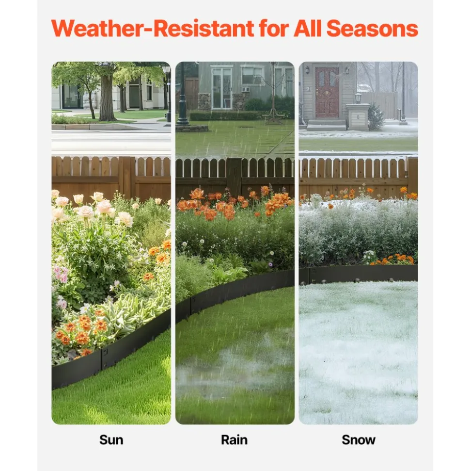 VEVOR Steel Landscape Edging, 5 Packs 39 x 3 in Rust-Resistant Metal Landscape Edging, Bendable Garden Edging Border, Heavy Duty Lawn Edging, Easy-to-Install, Flower Bed Yard Pathway Divider Black