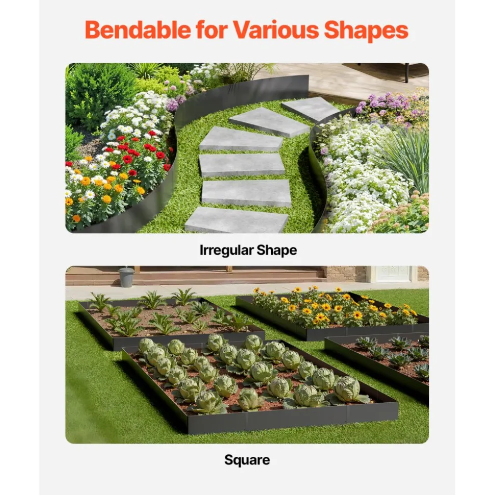 VEVOR Steel Landscape Edging, 6 Packs 40 x 6 in Rust-Resistant Metal Landscape Edging, Bendable Garden Edging Border, Heavy Duty Lawn Edging, Easy-to-Install, Flower Bed Yard Pathway Divider Black