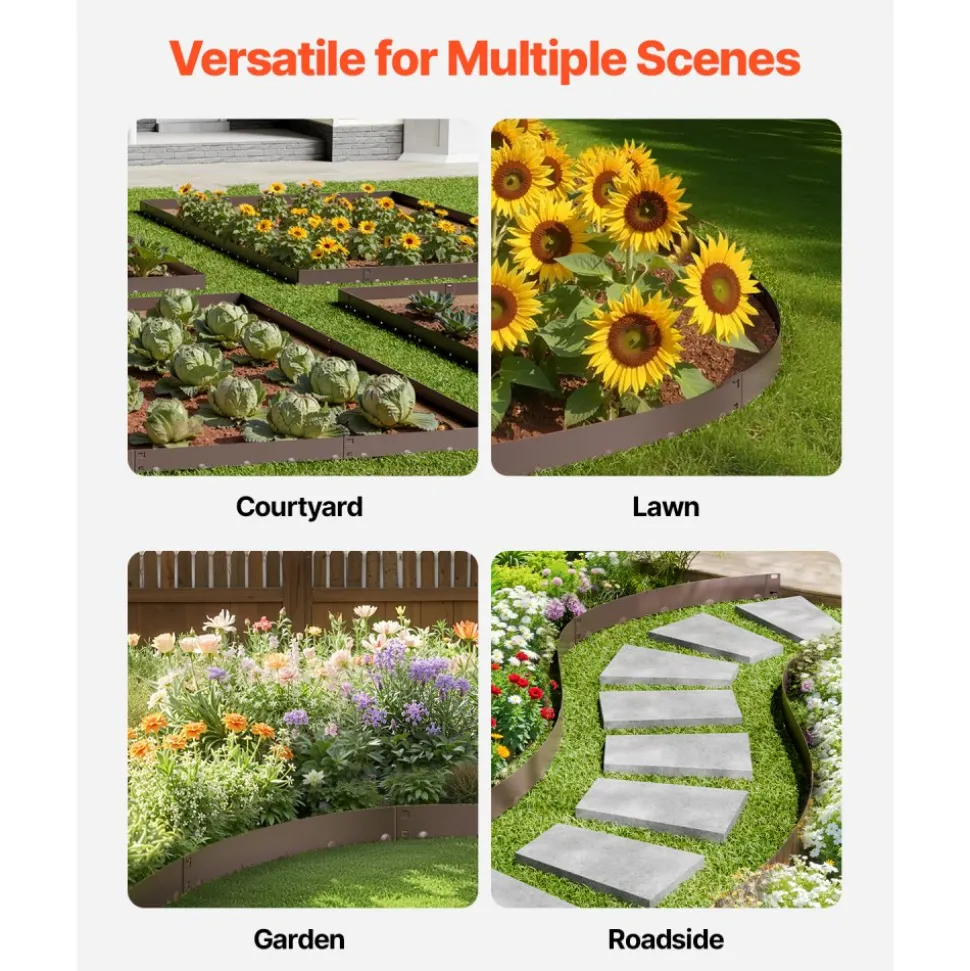 VEVOR Steel Landscape Edging, 5 Packs 39 x 5 in Rust-Resistant Metal Landscape Edging, Bendable Garden Edging Border, Heavy Duty Lawn Edging, Easy-to-Install, Flower Bed Yard Pathway Divider Brown