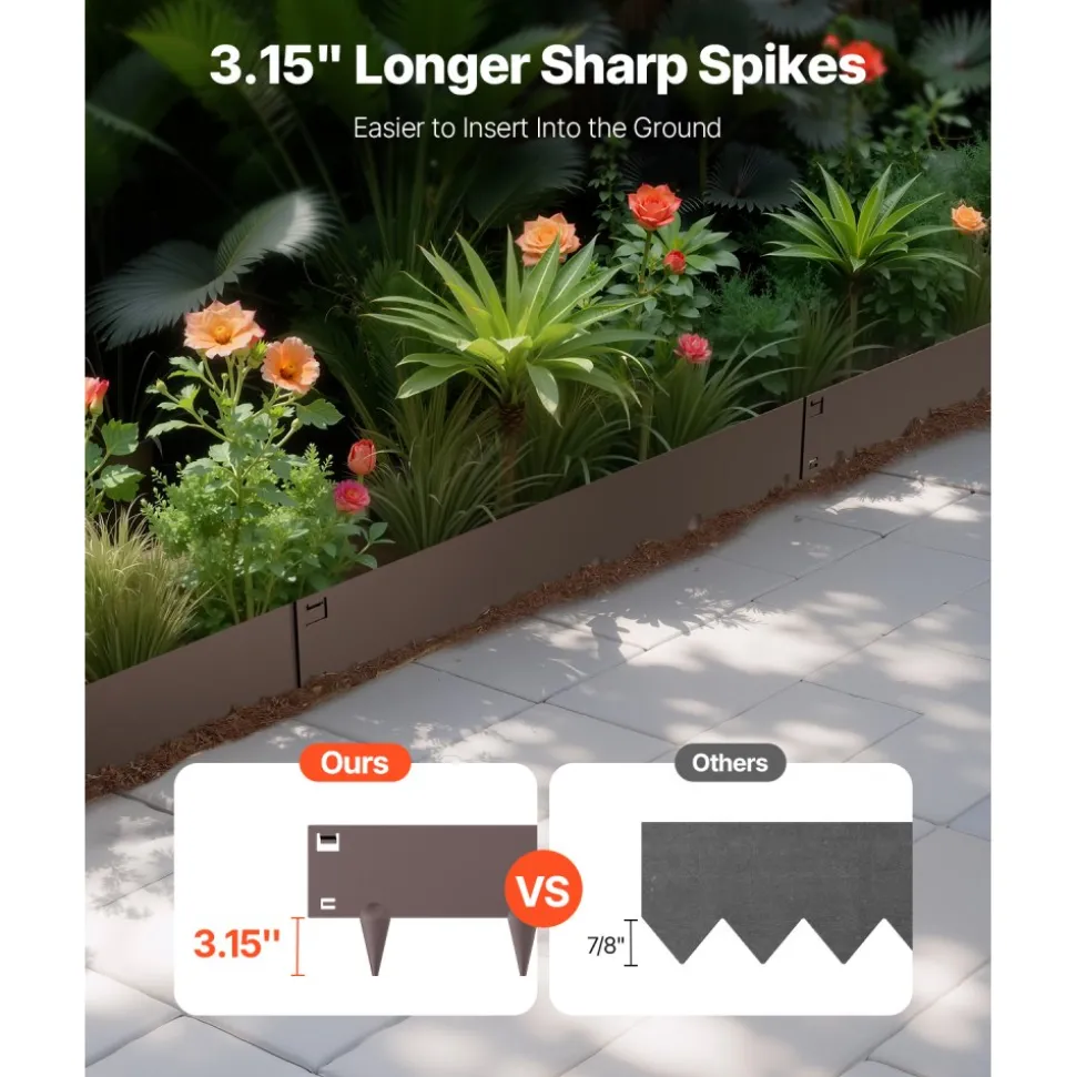 VEVOR Steel Landscape Edging, 5 Packs 39 x 5 in Rust-Resistant Metal Landscape Edging, Bendable Garden Edging Border, Heavy Duty Lawn Edging, Easy-to-Install, Flower Bed Yard Pathway Divider Brown