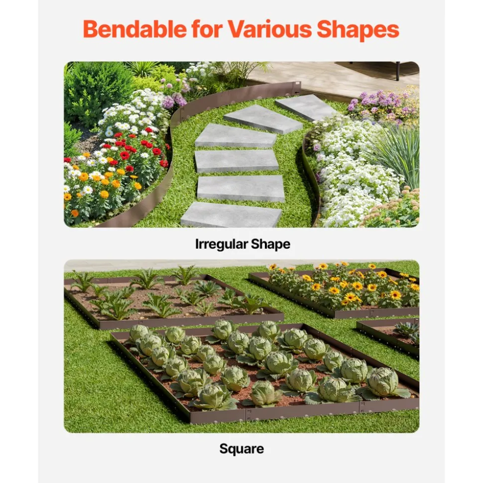 VEVOR Steel Landscape Edging, 5 Packs 39 x 5 in Rust-Resistant Metal Landscape Edging, Bendable Garden Edging Border, Heavy Duty Lawn Edging, Easy-to-Install, Flower Bed Yard Pathway Divider Brown