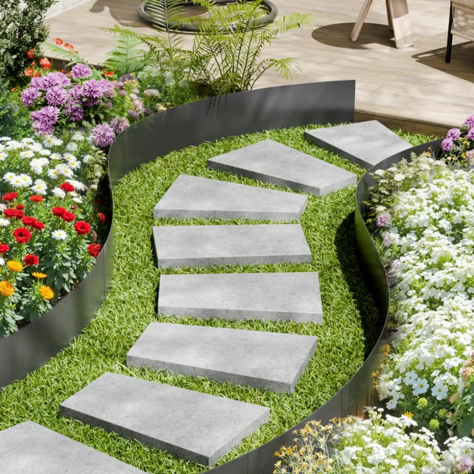 VEVOR Steel Landscape Edging, 5 Packs 39 x 3 in Rust-Resistant Metal Landscape Edging, Bendable Garden Edging Border, Heavy Duty Lawn Edging, Easy-to-Install, Flower Bed Yard Pathway Divider Dark Gray