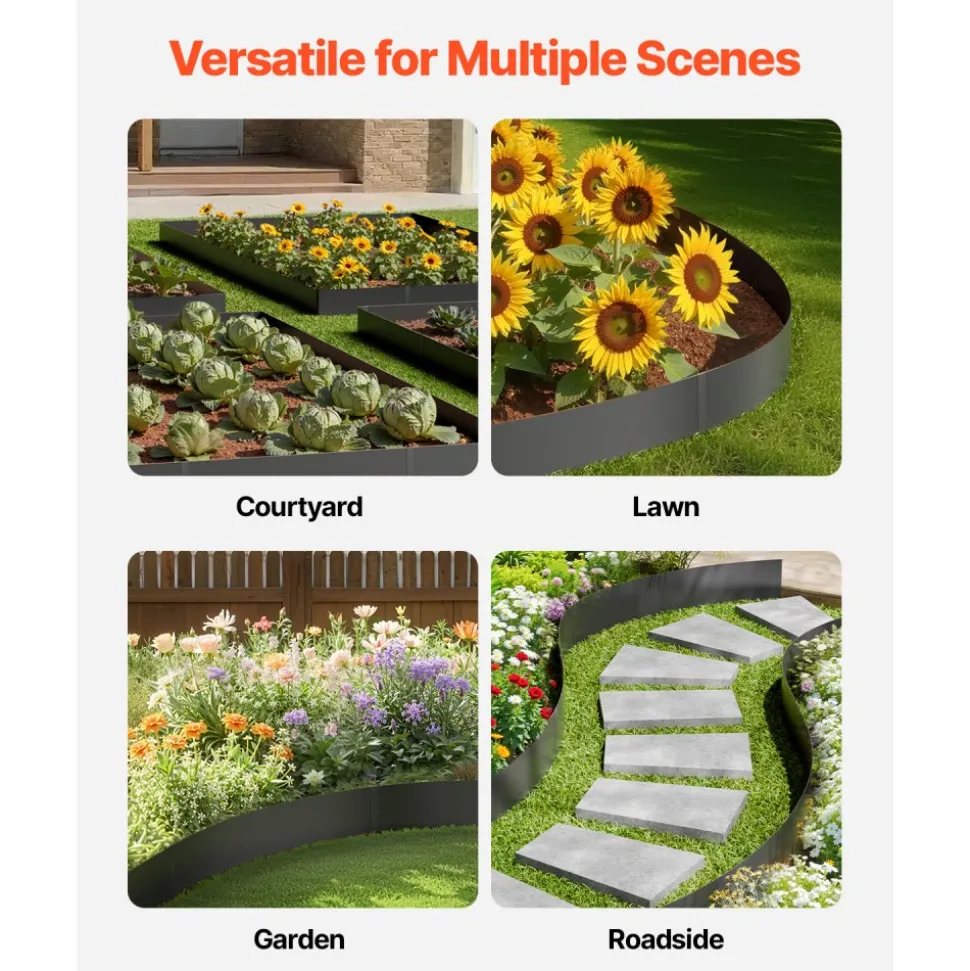 VEVOR Steel Landscape Edging, 5 Packs 39 x 3 in Rust-Resistant Metal Landscape Edging, Bendable Garden Edging Border, Heavy Duty Lawn Edging, Easy-to-Install, Flower Bed Yard Pathway Divider Dark Gray
