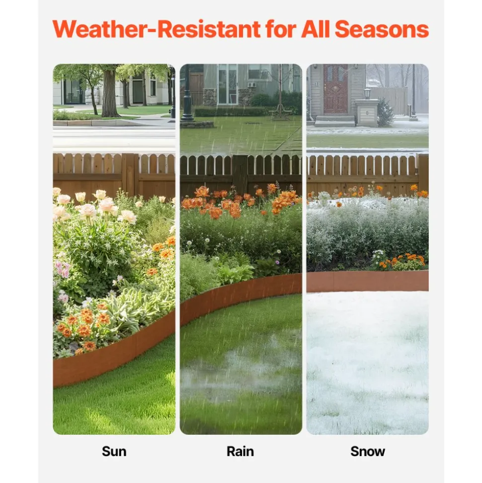 VEVOR Steel Landscape Edging, 6 Packs 40 x 6 in Weather-Resistant & Pre-Rust Metal Landscape Edging, Bendable Garden Edging Border, Heavy Duty Lawn Edging, Flower Bed Yard Pathway Divider