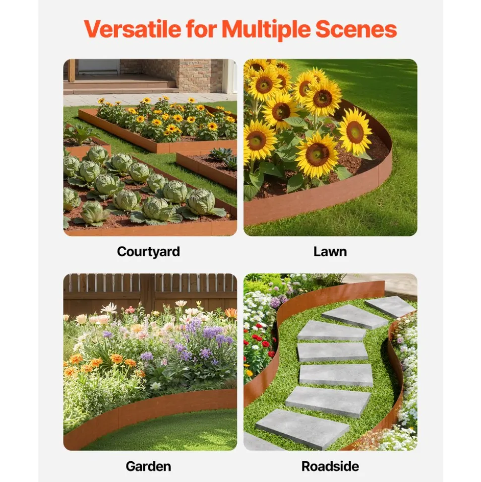 VEVOR Steel Landscape Edging, 6 Packs 40 x 6 in Weather-Resistant & Pre-Rust Metal Landscape Edging, Bendable Garden Edging Border, Heavy Duty Lawn Edging, Flower Bed Yard Pathway Divider
