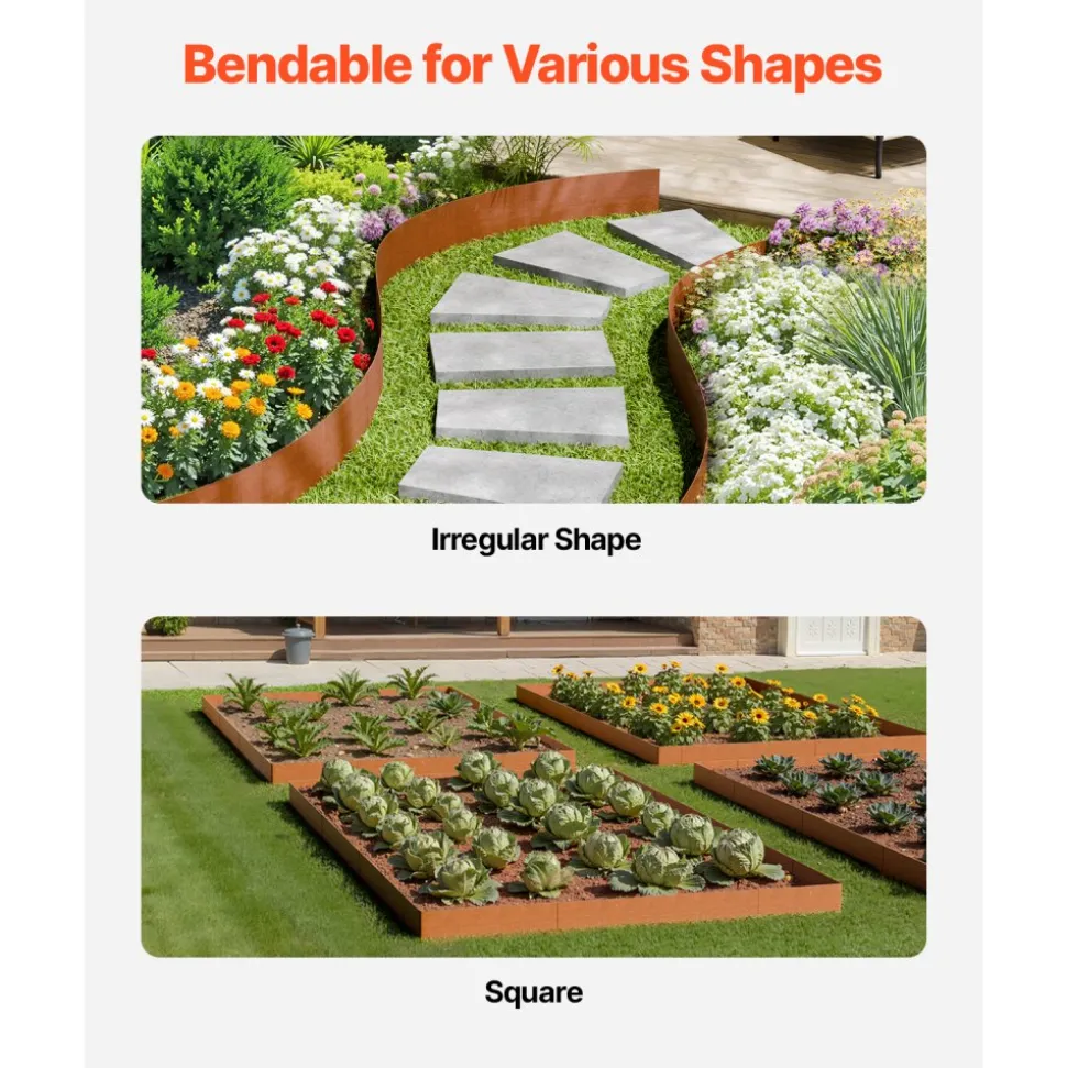 VEVOR Steel Landscape Edging, 6 Packs 40 x 6 in Weather-Resistant & Pre-Rust Metal Landscape Edging, Bendable Garden Edging Border, Heavy Duty Lawn Edging, Flower Bed Yard Pathway Divider