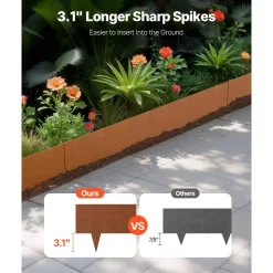 VEVOR Steel Landscape Edging, 6 Packs 40 x 8 in Weather-Resistant & Pre-Rust Metal Landscape Edging, Bendable Garden Edging Border, Shark Spike, Lawn Edging for Flower Bed Yard Pathway Divider