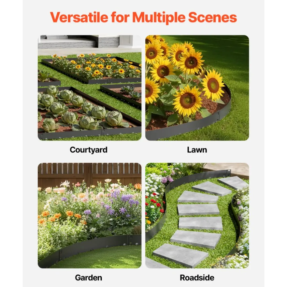 VEVOR Steel Landscape Edging, 5 Packs 39 x 5 in Rust-Resistant Metal Landscape Edging, Bendable Garden Edging Border, Heavy Duty Lawn Edging, Easy-to-Install, Flower Bed Yard Pathway Divider Black