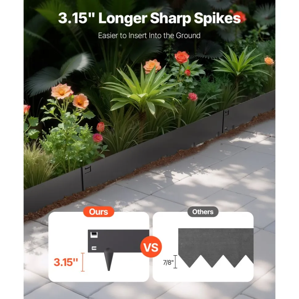 VEVOR Steel Landscape Edging, 5 Packs 39 x 5 in Rust-Resistant Metal Landscape Edging, Bendable Garden Edging Border, Heavy Duty Lawn Edging, Easy-to-Install, Flower Bed Yard Pathway Divider Black