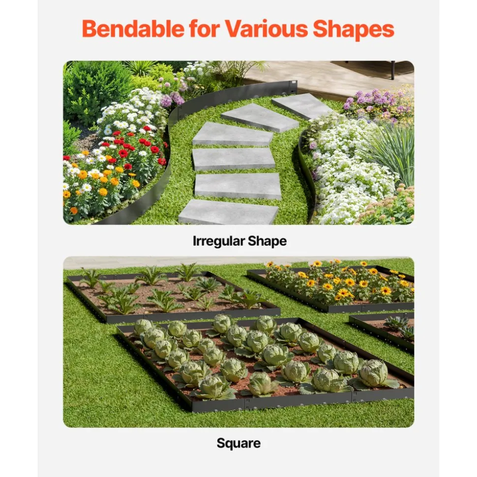 VEVOR Steel Landscape Edging, 5 Packs 39 x 5 in Rust-Resistant Metal Landscape Edging, Bendable Garden Edging Border, Heavy Duty Lawn Edging, Easy-to-Install, Flower Bed Yard Pathway Divider Black