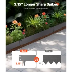 VEVOR Steel Landscape Edging, 5 Packs 39 x 4 in Rust-Resistant Metal Landscape Edging, Bendable Garden Edging Border, Heavy Duty Lawn Edging, Easy-to-Install, Flower Bed Yard Pathway Divider Dark Gray