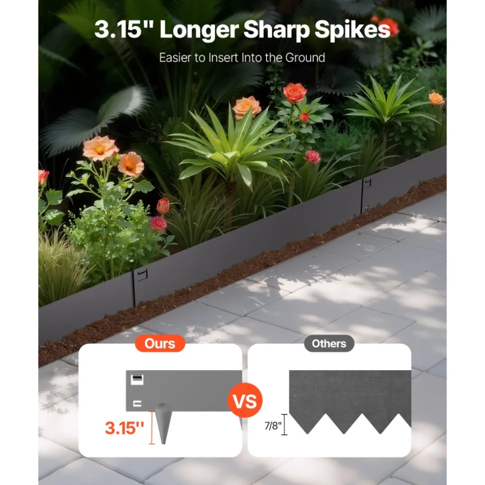 VEVOR Steel Landscape Edging, 5 Packs 39 x 4 in Rust-Resistant Metal Landscape Edging, Bendable Garden Edging Border, Heavy Duty Lawn Edging, Easy-to-Install, Flower Bed Yard Pathway Divider Dark Gray