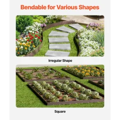 VEVOR Steel Landscape Edging, 5 Packs 39 x 3 in Rust-Resistant Metal Landscape Edging, Bendable Garden Edging Border, Heavy Duty Lawn Edging, Easy-to-Install, Flower Bed Yard Pathway Divider Brown