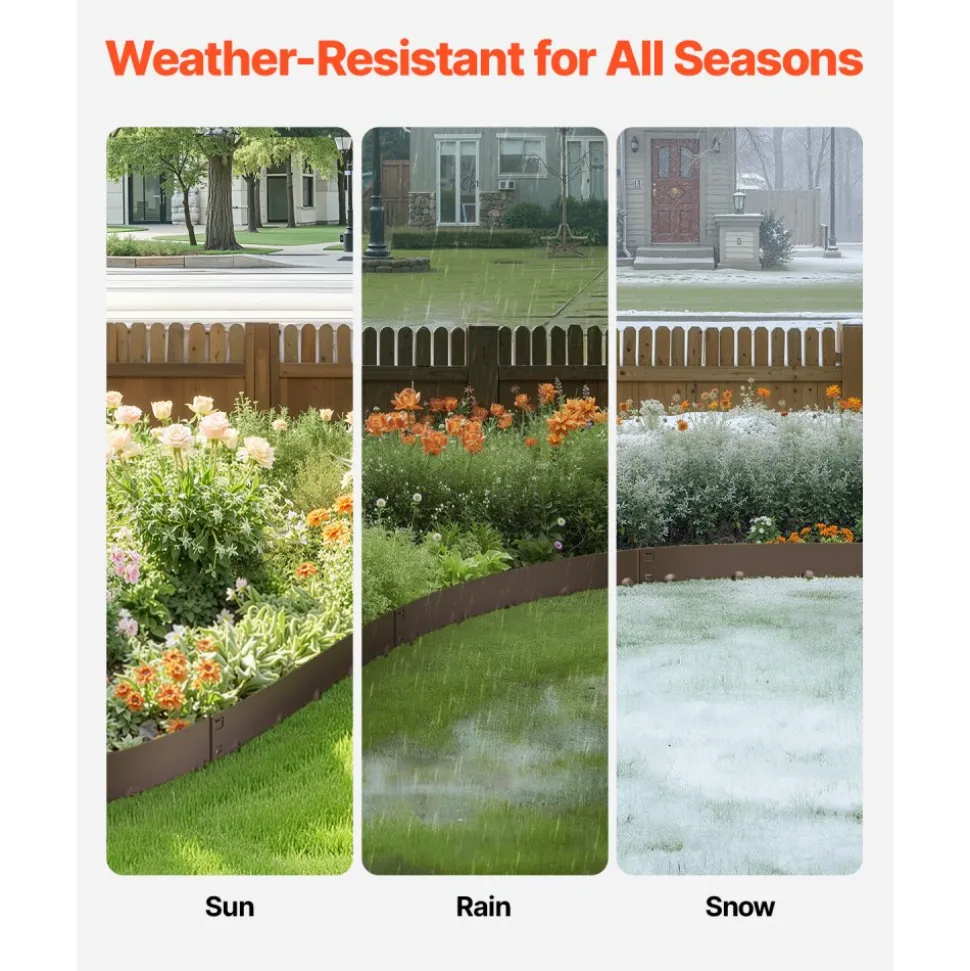VEVOR Steel Landscape Edging, 5 Packs 39 x 3 in Rust-Resistant Metal Landscape Edging, Bendable Garden Edging Border, Heavy Duty Lawn Edging, Easy-to-Install, Flower Bed Yard Pathway Divider Brown