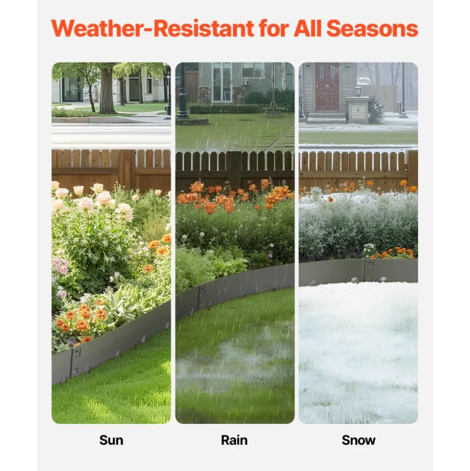 VEVOR Steel Landscape Edging, 5 Packs 39 x 5 in Rust-Resistant Metal Landscape Edging, Bendable Garden Edging Border, Heavy Duty Lawn Edging, Easy-to-Install, Flower Bed Yard Pathway Divider Dark Gray