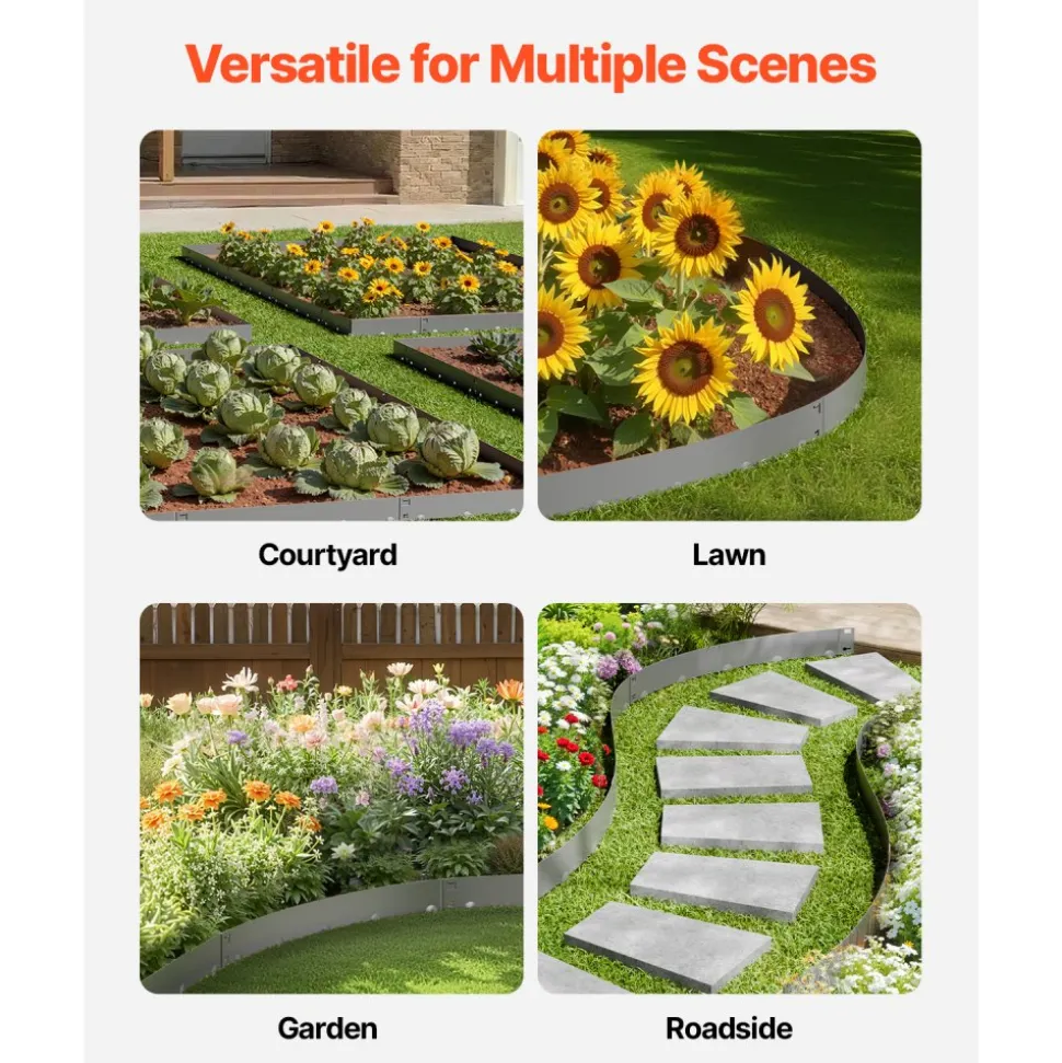 VEVOR Steel Landscape Edging, 5 Packs 39 x 5 in Rust-Resistant Metal Landscape Edging, Bendable Garden Edging Border, Heavy Duty Lawn Edging, Easy-to-Install, Flower Bed Yard Pathway Divider Dark Gray