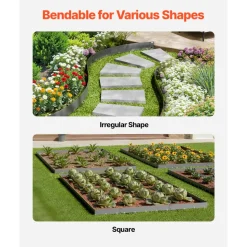 VEVOR Steel Landscape Edging, 5 Packs 39 x 5 in Rust-Resistant Metal Landscape Edging, Bendable Garden Edging Border, Heavy Duty Lawn Edging, Easy-to-Install, Flower Bed Yard Pathway Divider Dark Gray