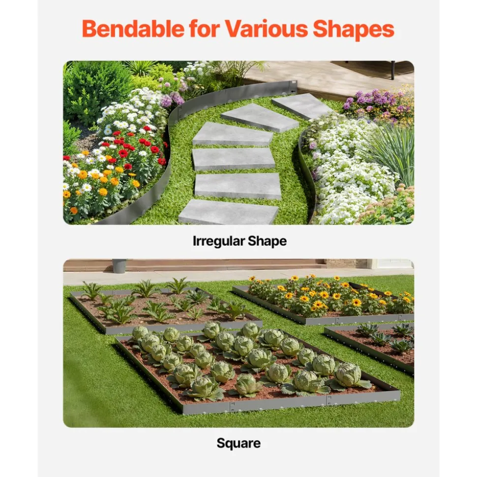VEVOR Steel Landscape Edging, 5 Packs 39 x 5 in Rust-Resistant Metal Landscape Edging, Bendable Garden Edging Border, Heavy Duty Lawn Edging, Easy-to-Install, Flower Bed Yard Pathway Divider Dark Gray