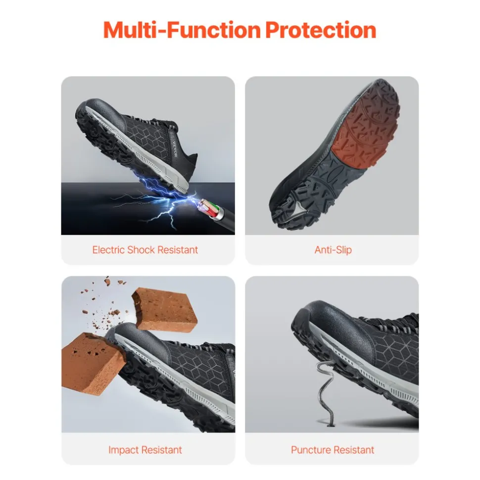 VEVOR Steel Toe Shoes for Men, US Size 10, Men’s Cushion Sport Safety Toe Athletic Work Shoe, Indestructible Safety Sneakers Lightweight,Breathable Industry Construction Work Shoes, Black